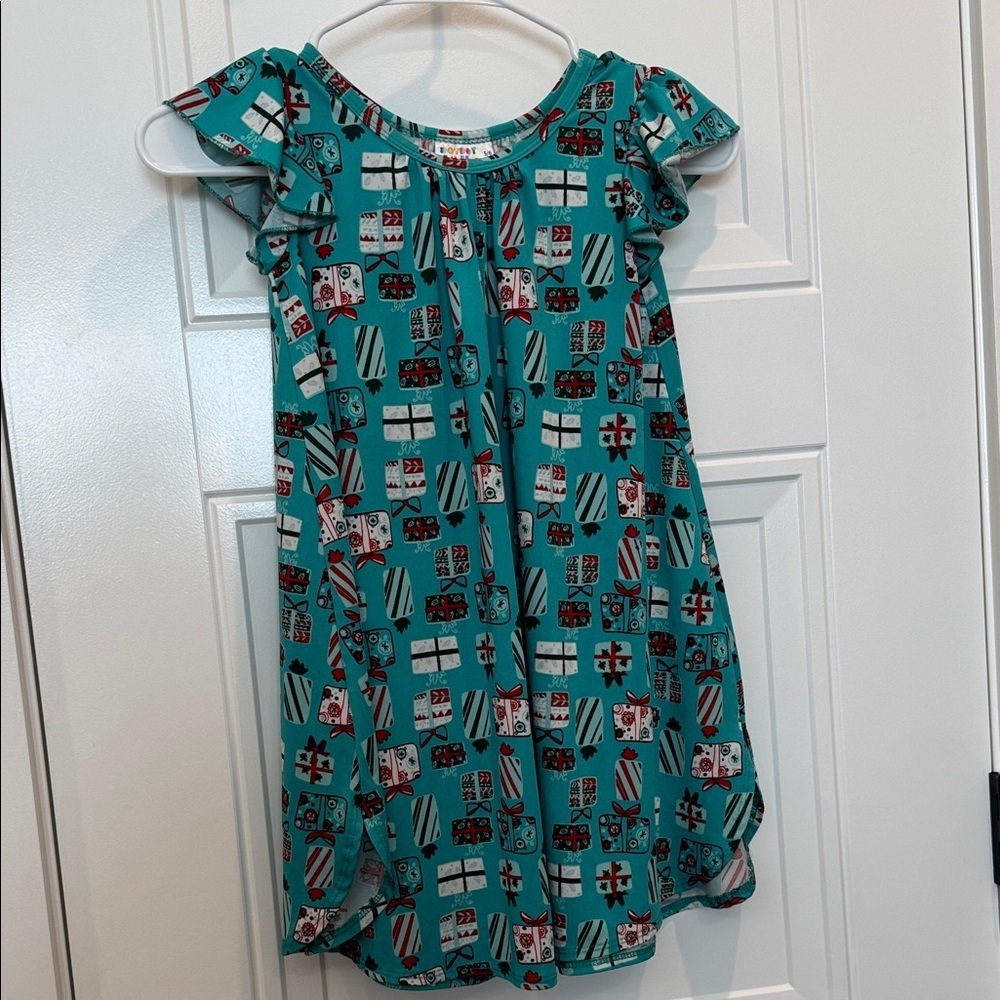 Dot Dot Smile Teal and Red Patterned  Christmas Dress